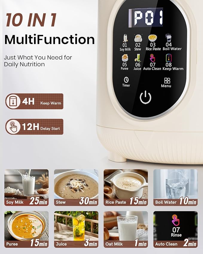 55oz Family Size Nut Milk Maker (5-6 Cups) Soy Milk Maker Machine for Almond/Oat/Soy/Cashew Milk Juice &amp Smoothie Almond Milk Maker with Auto Clean/Self-Clean Delay Start Boil Water &amp Kee