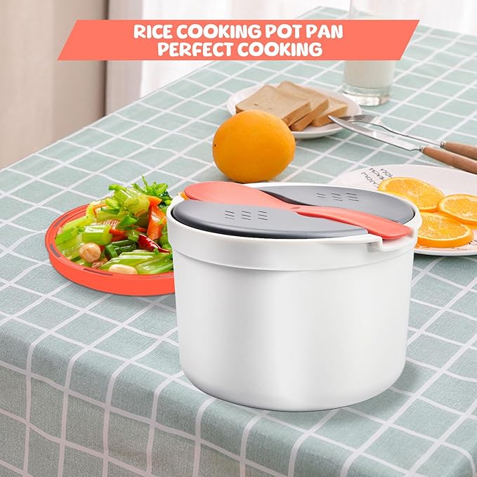 2 Liter Microwave Rice Cooker Steamer - Microwave Rice Steamer Pasta Cooker Food Grade PP Microwave Rice Cooker Strainer and Steamers Pot Set 18.5x18.5x13cm