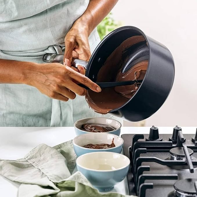 5-Piece Ceramic Nonstick Cookware Set with Frypans Saucepan Nylon Turner and Spoon Hard Anodized Oven Safe to 600°F Dishwasher Safe