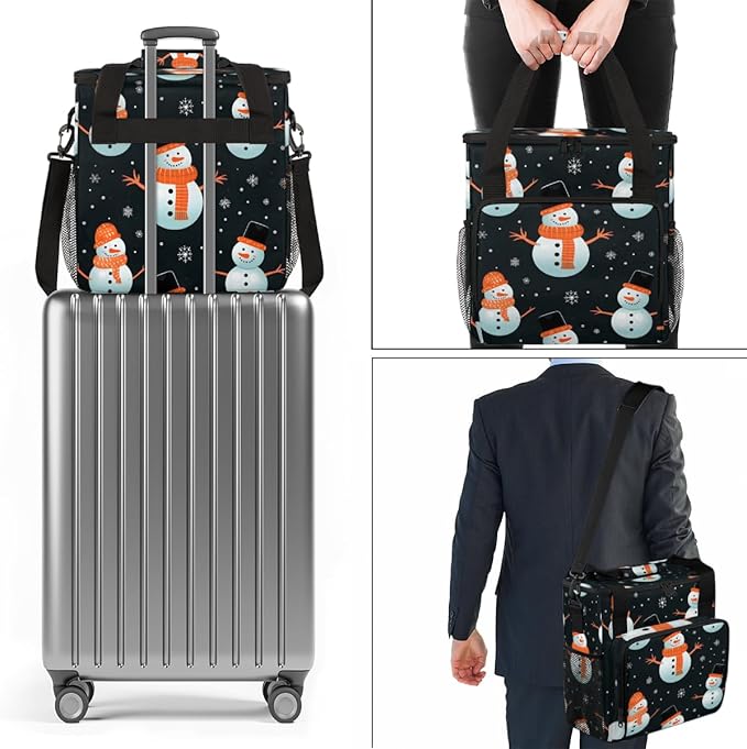 Xmas Snowman Coffee Maker Carrying Bag Modern Snowman Travel Storage Bag Compatible with K-Mini or K-Mini Plus Single Serve Coffee Brewer Carrying Case with Multiple Pockets &amp Shoulder Strap