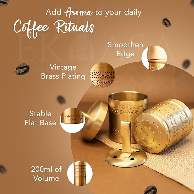 100% Pure Brass Filter Coffee Maker for Home &amp Office South Indian Drip Coffee Decoction Maker Filter Coffee Brewer Ideal for 2-3 people 200 ml