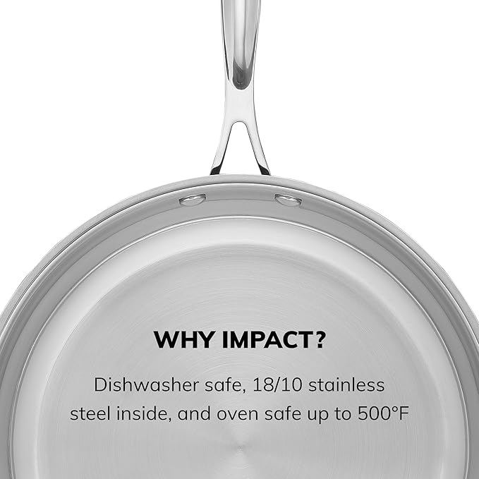 SCANPAN Impact 5-Piece Cookware Set - Includes 3 Total Pieces + 2 Lids - Made of Durable 18/10 Stainless Steel - Dishwasher &amp Oven Safe