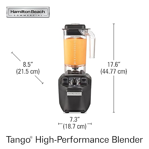 Hamilton Beach Commercial HBH455 Tango High-Performance Blender 2.4 Horsepower 48 Ounce Capacity Adjustable Timer BPA-Free Stackable Co-Polyester Container NSF Certified