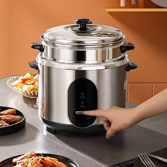 Rice Cooker with Steamer 304 Stainless Steel Inner Pot Intelligent Insulation Make Rice &amp Steam Healthy Food &amp Vegetables (6L) ()