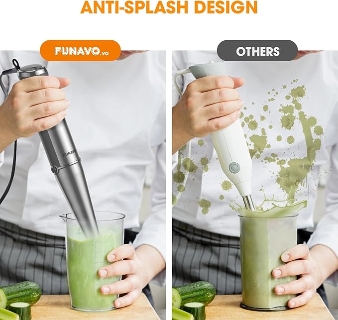 Immersion Blender 1000W Anti-scratch 5-in-1 Hand Blender Upgraded 12 Speed Stainless Steel Blade Stick Blender with Turbo Mode 20oz Beaker 17oz Chopping Bowl Whisk BPA-Free
