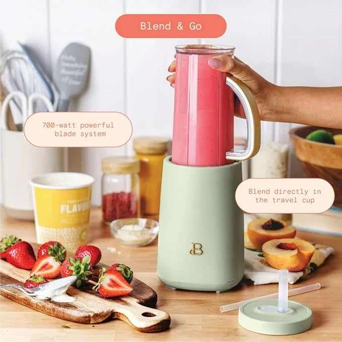 Personal Blender 240W with 12-Piece Set Portable Smoothie Maker with Travel Cups for Protein Shakes Juices and Smoothies (Sage Green)