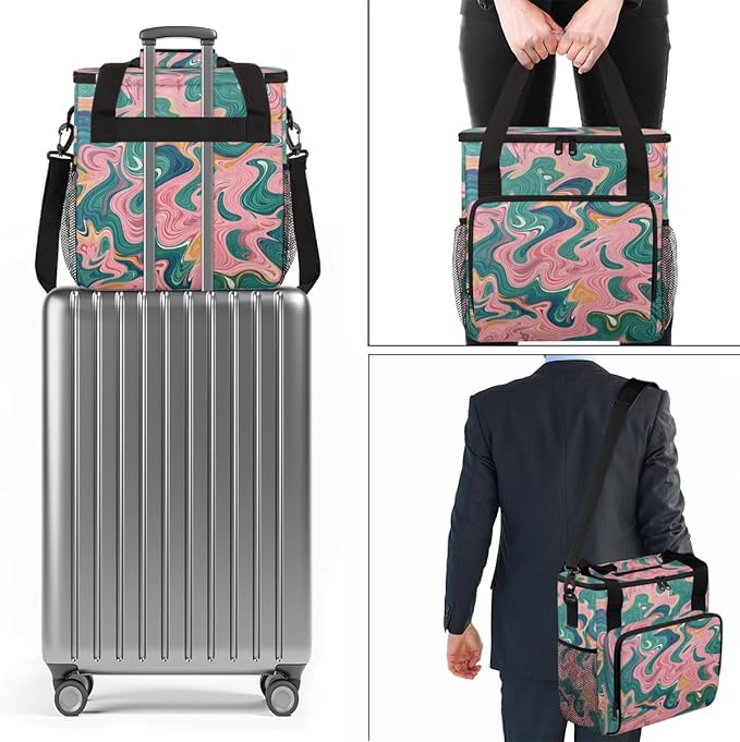Tie Dyeing Coffee Maker Carrying Bag Pink Green Portable Travel Storage Tote Bag Compatible with K-Mini or K-Mini Plus Single Serve Coffee Brewer Carrying Case with Multiple Pockets &amp Shoulder S