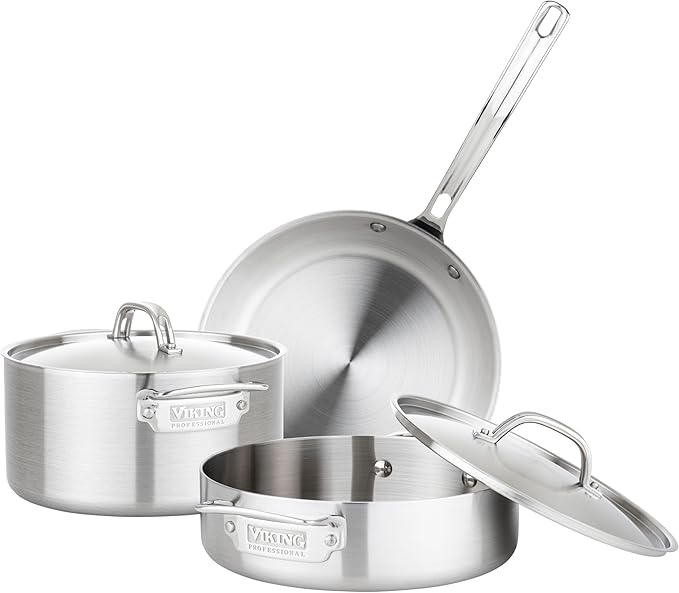 Viking 5-Ply Pots and Pans Set 5 Piece Stainless Steel Kitchen Cookware Silver