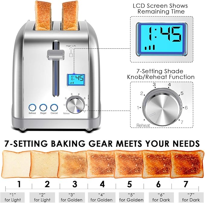 Lofter 2 Slicer Toaster with Bagel Function Stainless Steel