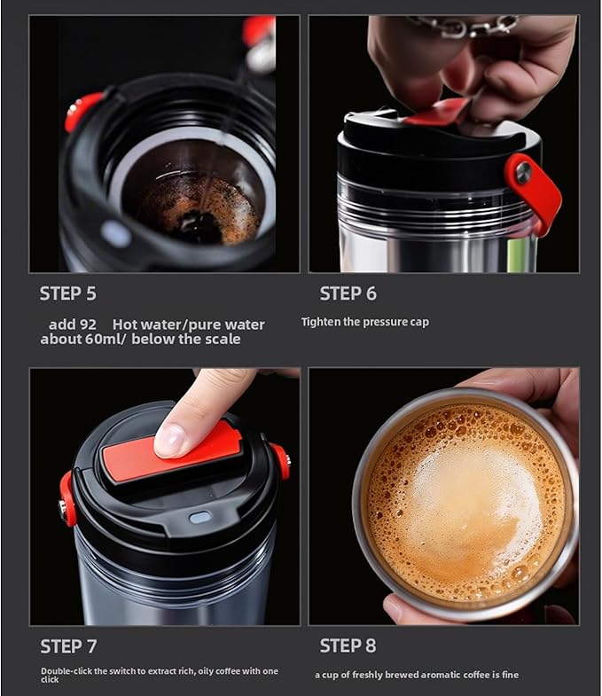 BAFOVY Portable Extraction Coffee Cup Stainless Steel USB Charging Electric Coffee Maker with 600ml Capacity and 12h Heat Retention for Travel and Outdoor
