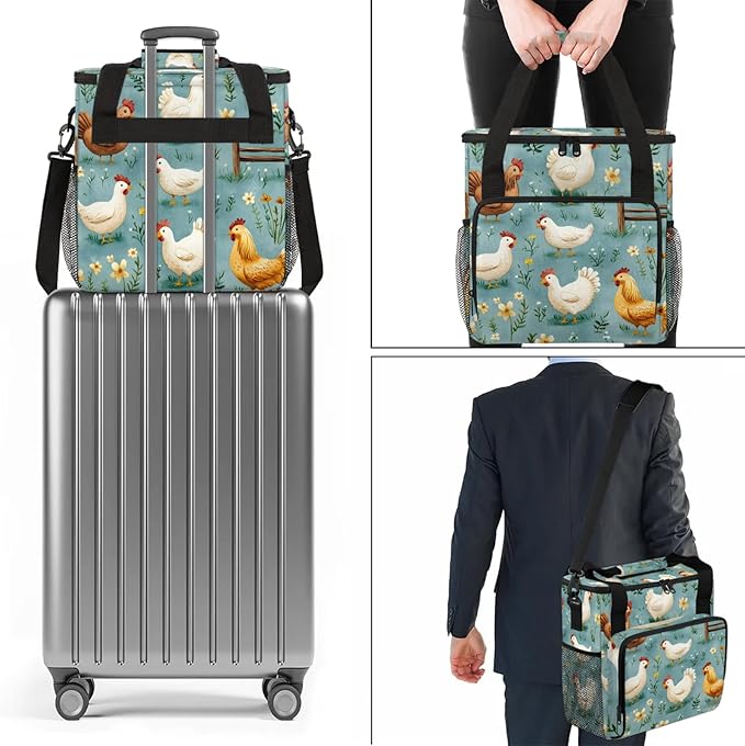 Chicken Coffee Maker Travel Bag Animal Insulated Grocery Bag Travel Picnic Leakproof Cooler Bags With Shoulder Strap