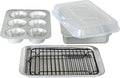 Nordic Ware Naturals 5 Piece Compact Pan Set Toaster Oven Counter Ovens Air Fryer and Broiler Safe Size for 1-2 Portions - Includes Rectangular Pan Muffin Pan Baking Sheet Broiling Rack and Lid