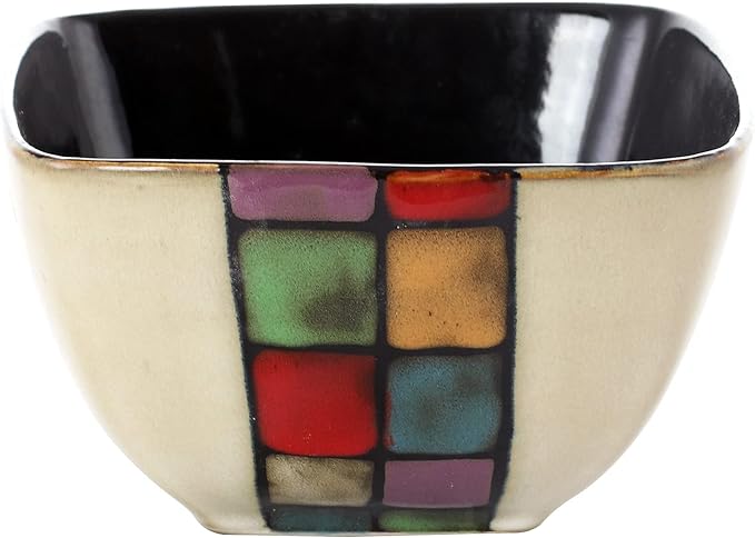 Color 16 Piece Stoneware Dinnerware Set with Complete Service for 4 Beige Black Blue Off/White Orange Red Tan White Geometric Textured Casual Country Modern Contemporary