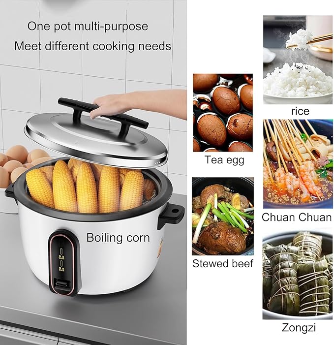 Commercial Large Rice Cooker &amp Food WarmerNon-Stick Inner Pot/Auto Warmer Mode/One Touch Operation/with Measuring Cup &amp Rice Scoop Rice CookerOne Color-8L-1250W