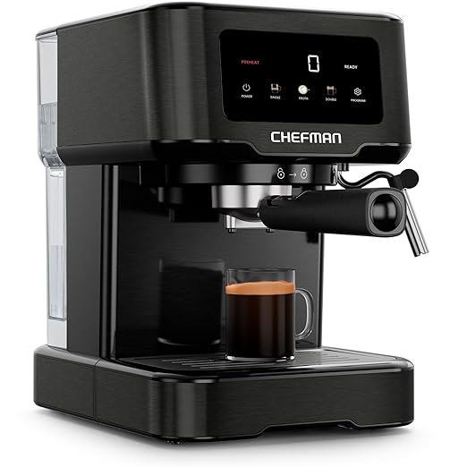 Chefman CraftBrew Espresso Machine 15-Bar Pump Digital Espresso Maker w/Steam Wand for Latte &amp Cappuccino Compact Espresso Coffee Machine w/ 1.5L Removable Water Reservoir - Stainless Black