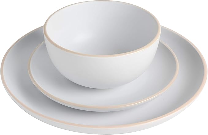 Gibson Home Rockaway 12-Piece Round Stoneware Dinnerware Set Service for 4 – White Plates and Bowls Modern Matte Finish Microwave &amp Dishwasher Safe