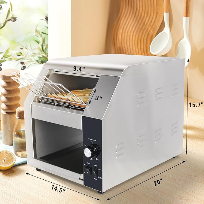 Hakka Commercial Conveyor Toaster 450 Slices/Hour Heavy Duty Conveyor Toaster Stainless Steel Toaster Oven Electric Restaurant Toaster with 3 Opening for Toast Bun Bagel Bread-120V1800W