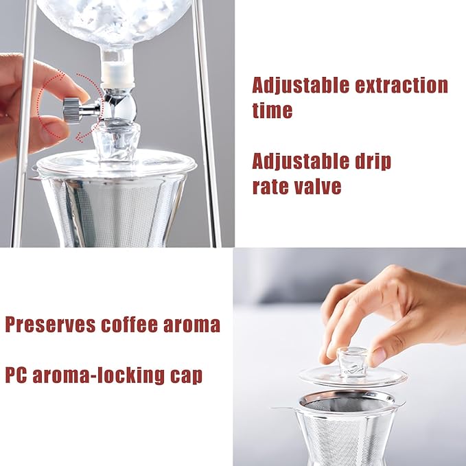 Drip Tower Coffee MakerCoffee Pot Ice Drip Coffee Maker Cold Brew Coffee MakerIced Coffee Maker Cold Brew Dripper Pot Cold Drip Coffee Tower Ice Coffee Machine Cold Brew Coffee for Cafe Home Kitchen
