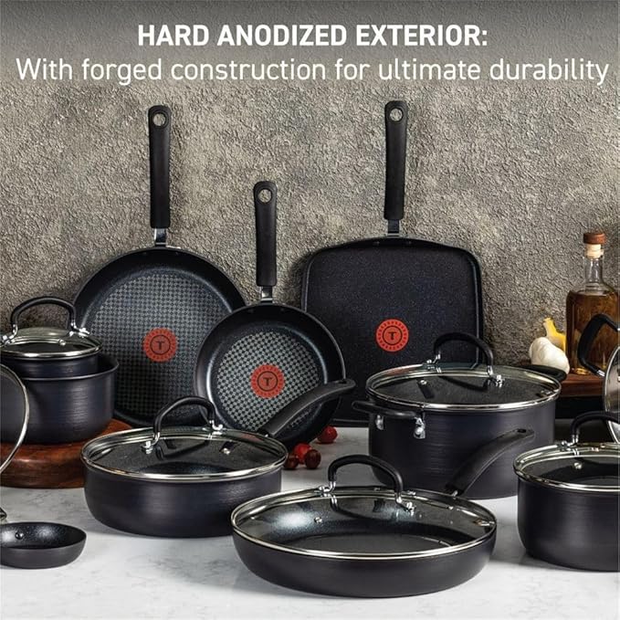 Nonstick Cookware Set 17 Piece Oven Broiler Safe 400F Lid Safe 350F Kitchen Cooking Set Fry Pans17 PcOne
