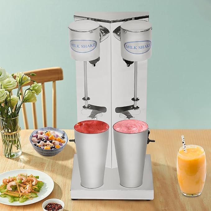 180W Electric Milkshake Maker - Commercial Double Head Stainless Steel Drink Mixer 16000 RPM High-Speed Blender for Shakes/Smoothies/Cocktails (110V Includes 2 Cups)