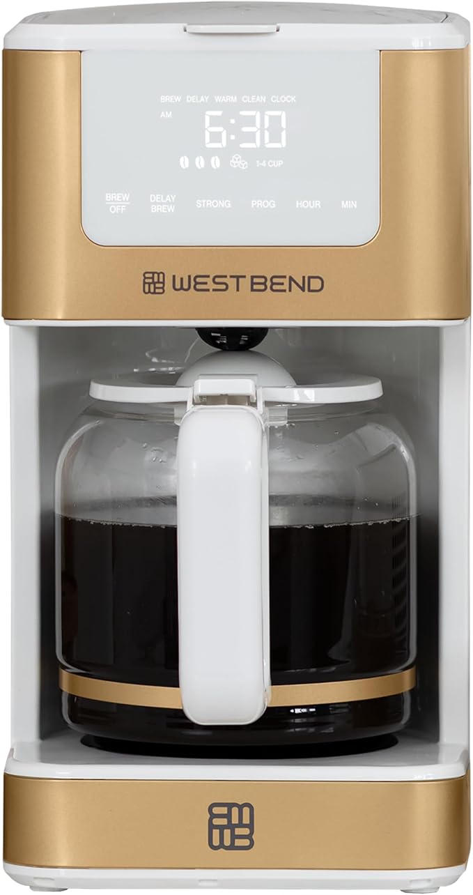 West Bend Timeless 12-Cup Programmable Coffee Maker with Brew Strength Selector for Hot and Iced Coffee Includes 1-4 Cup Brew Option and Permanent Filter