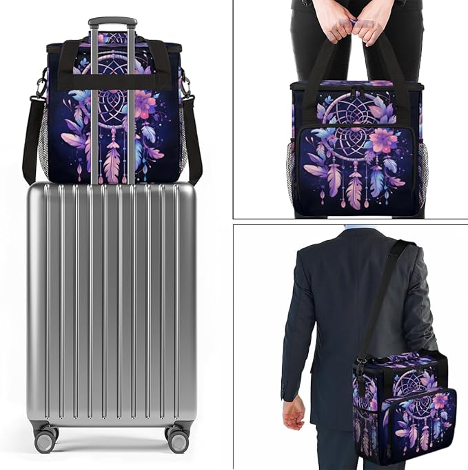 Dream Catcher Coffee Maker Carrying Bag Purple Flowers Travel Storage Bag Compatible with K-Mini or K-Mini Plus Single Serve Coffee Brewer Carrying Case with Multiple Pockets &amp Shoulder Strap