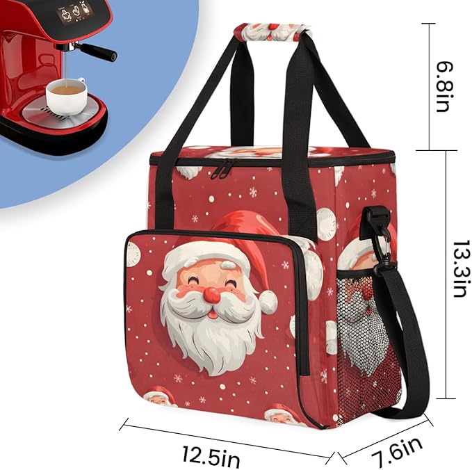 Cute Santa Claus Coffee Maker Carrying Bag Watercolor Santa Claus Travel Storage Bag Compatible with K-Mini or K-Mini Plus Single Serve Coffee Brewer Carrying Case with Pockets &amp Shoulder Strap