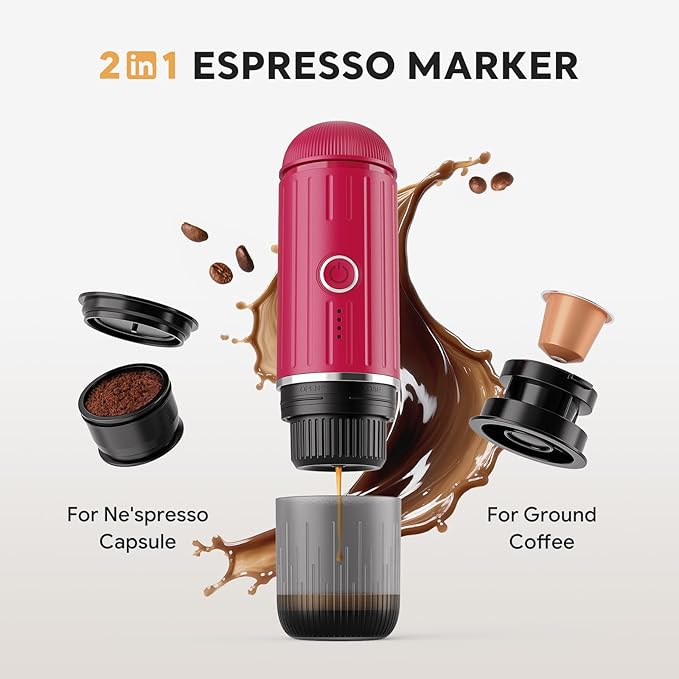 Portable Electric Espresso Machine Travel Coffee Maker for Camping Car Self-Heating Coffee Machine with USB-C Compatible With NS Capsules &amp Ground Coffee Portable Coffee Maker for HikingRVOf