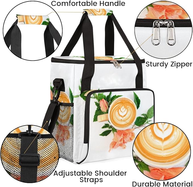 Coffee Latte Art Leaves Coffee Maker Carrying Bag Coffee Machine Travel Storage Tote Bag Compatible with K-Mini or K-Mini Plus Portable Single Serve Coffee Brewer Case with Pockets for K-Cup Pods