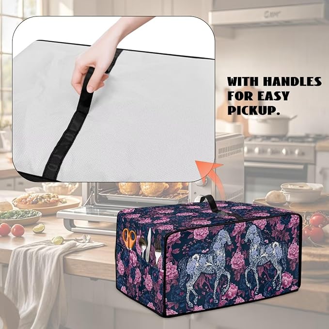 Horse Peony Print Toaster Oven Dust Cover for Kitchen Counter Decor Heavy Duty Bread Maker Cover Dust Protection 20.5 x 16.5 x 10 Pink