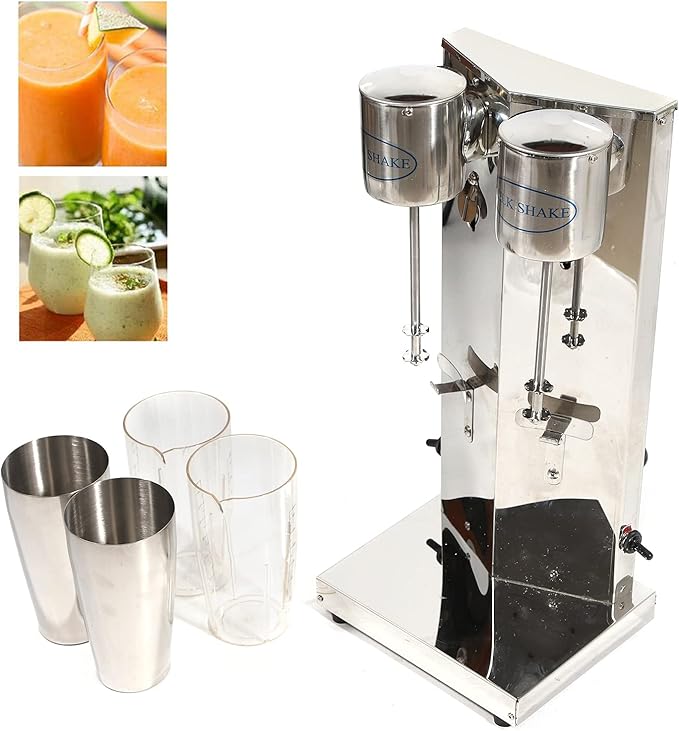 Milkshake Machine 180W 110V Double Head Electric Milkshake Maker with 2 Speed Adjustable 27.05 Ounces Per Cup Capacity Electric Beverage Blender with 2 Measuring Cups for Protein Shakes
