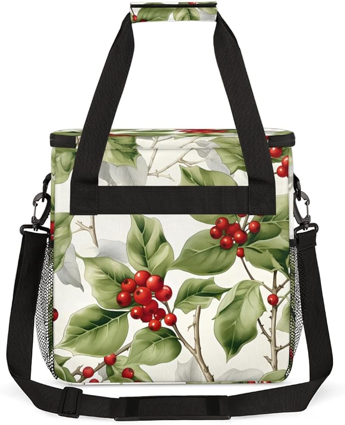 Christmas Flowers Coffee Maker Carrying Bag Watercolor Flowers Travel Storage Bag Compatible with K-Mini or K-Mini Plus Single Serve Coffee Brewer Carrying Case with Pockets &amp Shoulder Strap
