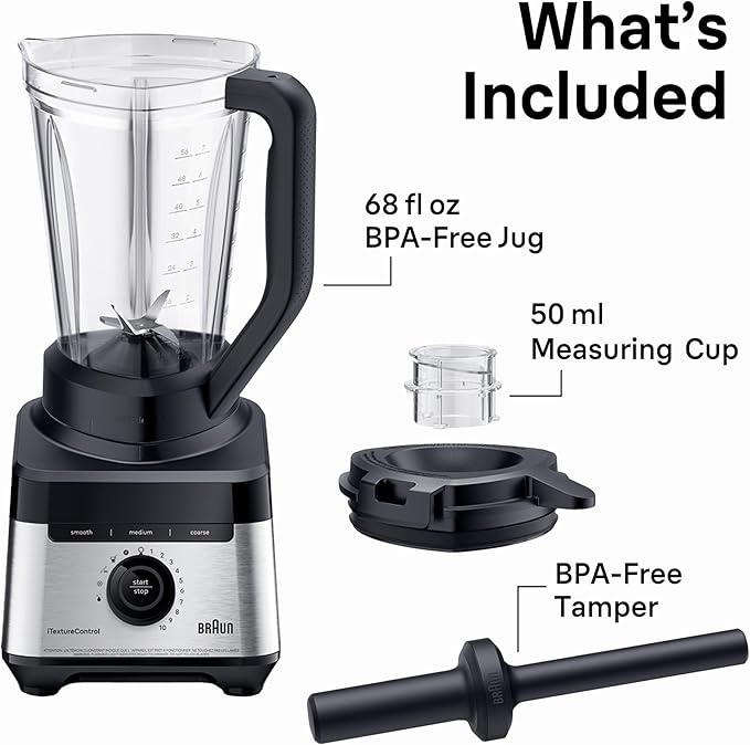 Braun TriForce Power Blender - Powerful 1200 Watt Countertop Blender with 10 Manual Speeds 3 Texture &amp 3 Food Settings Stainless Steel Blades for Effortless Emulsifying for Smoothies Purees &a