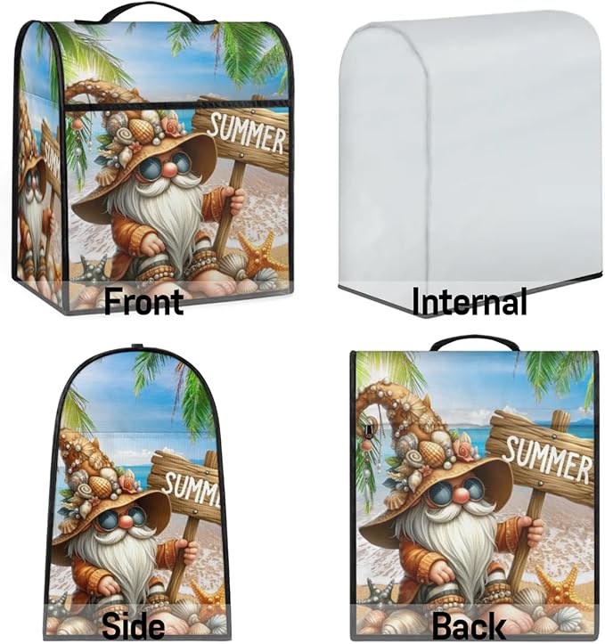 cfpolar Kitchen Aid Mixer Cover Compatible with 6-8 Quarts Summer Gnome Ocean Stand Mixer Cover Kitchen Aid Mixers Accessories Appliance Organizer Bag Dust Covers with Zipper Pocket