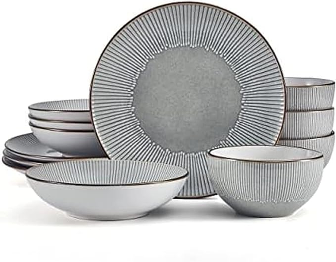 Pfaltzgraff Arlie Gray 12 Piece Dinnerware Set Service for 4 Gray
