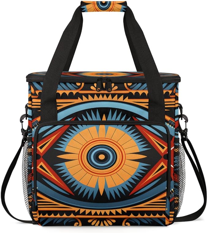 Retro Pattern Coffee Maker Carrying Bag Ethnic Eye Travel Storage Bag Compatible with K-Mini or K-Mini Plus Single Serve Coffee Brewer Carrying Case with Multiple Pockets &amp Shoulder Strap