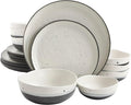 16-Piece Double Bowl Dinnerware Set White Solid Casual Round Stoneware 16 Piece Microwave Safe