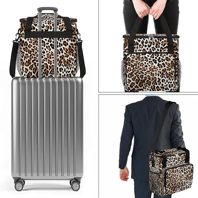 Classic Leopard Coffee Maker Carrying Bag Compatible with K-Mini or K-Mini Plus Portable Single Cup Coffee Maker Case with Pockets for K Cup Pods
