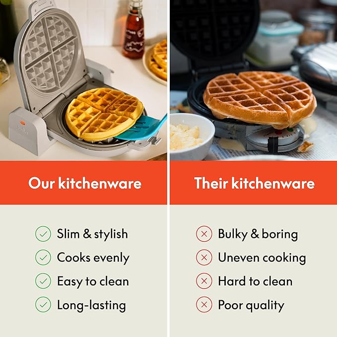 BELLA 2 slice Slim toaster + Flip-n-Store Ceramic Waffle Maker Fits-anywhere™ Kitchenware Waffle Iron w with EverGood™ Ceramic Nonstick Coating &amp Smart Toaster w 6 Shades Control Oatmilk