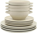 Gibson Elite Clover Hill 12-Piece Stoneware Dinnerware Set – White Cream Embossed Plates and Bowls with Matte Speckled Reactive Glaze Service for 4 – Microwave &amp Dishwasher Safe