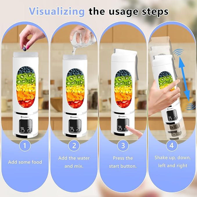 Portable Blender Personal Electric USB 500ML Portable juicer Shakes and Smoothies Blender Small Blenders Mixing Compact Convenient and Versatile White