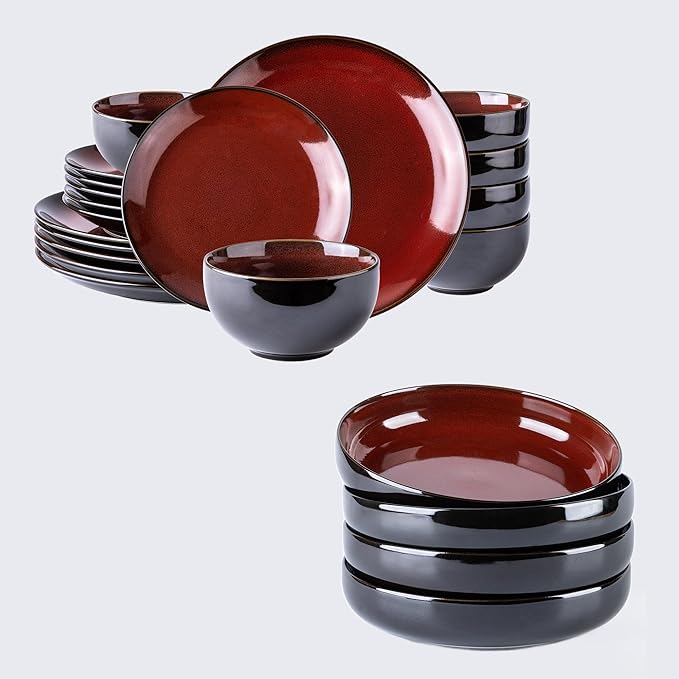 LERATIO Ceramic Dinnerware Sets for 6Stoneware Coupe Plates and Bowls SetsHighly Chip and Crack Resistant | Dishwasher &amp Microwave &amp Oven Safe Dishes setReactive Glaze Dinnerware- Service f