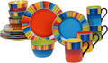 16-piece Dinnerware Set (Service For 4) Multi Color Red White Stripe Casual Modern Contemporary Round Ceramic 16 Piece Dishwasher Safe Microwave