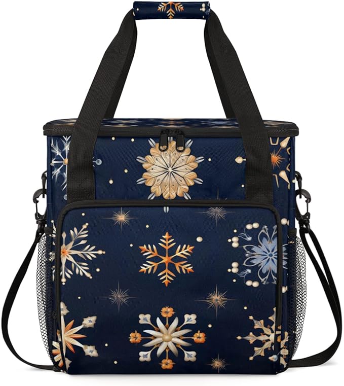 Christmas Snowflakes Coffee Maker Carrying Bag Oil Painting Snowflakes Travel Storage Bag Compatible with K-Mini or K-Mini Plus Single Serve Coffee Brewer Carrying Case with Pockets &amp Shoulder S
