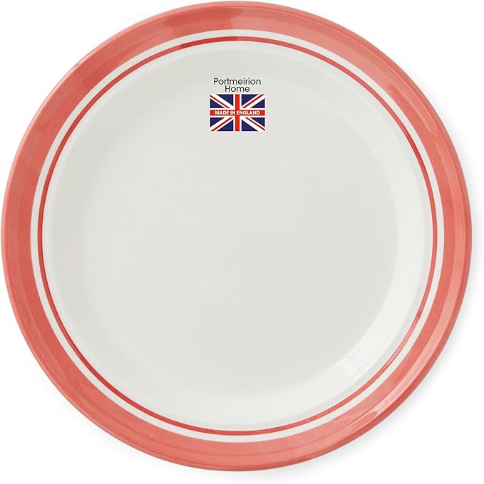Portmeirion Potter’s Stripe 16-Piece Dinnerware Set - Red Earthenware Plates Bowls &amp Mugs Minimal Serveware for Everyday Family Dining &amp Gathering Holiday Entertaining &amp Gift Giving (Se