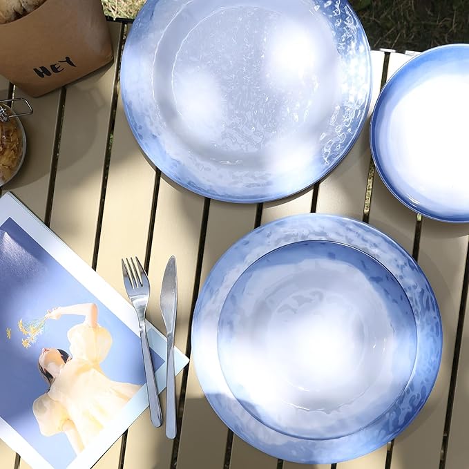 Melamine Dinnerware Sets- 12pcs Melamine Plates and Bowls Set for 4 Suitable for Indoor and Outdoor Use Blue