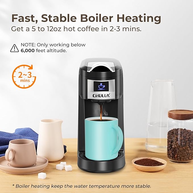 CHULUX Classic Single Serve Coffee Maker for K Cup One Button Easy Coffee Machine for Office RV Travel and Dorm Black