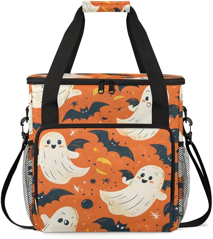 Spooky Ghosts Coffee Maker Carrying Bag Glitter Ghosts Travel Storage Bag Compatible with K-Mini or K-Mini Plus Single Serve Coffee Brewer Carrying Case with Multiple Pockets &amp Shoulder Strap