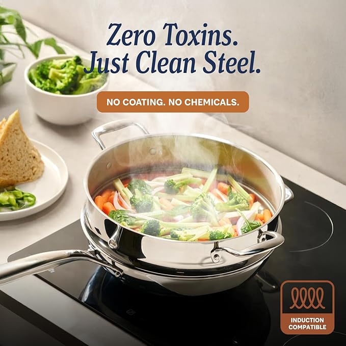 LEGEND COOKWARE 5-Ply Stainless Steel Cookware Set 7-Piece Pots and Pans Set - Induction Compatible Oven Safe 800°F - Non-Toxic No Coatings - Built to Last Generations