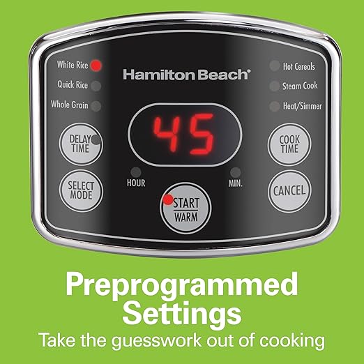 Hamilton Beach Digital Programmable Rice Cooker &amp Food Steamer 14 Cups Cooked (7 Uncooked) With Steam &amp Rinse Basket Stainless Steel (37548)